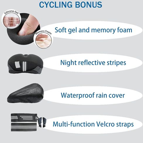 Gel Bike Seat Cushion Cover for Peloton Bike&Bike+, Extra Padded Bicycle Seat Cover for Women Men Comfort, Accessories for Mountain/Stationary/Spin Exercise Bike with Rain Cover&Velcro Cycling Straps in Saudi Arabia