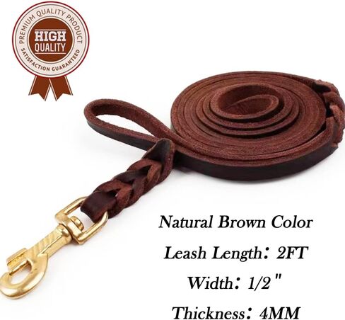 2 Foot Dog Leash Soft Braided Leather Dog Leash, Short Leash for Dog Training 2FT Natural Leather Dog Leash in Saudi Arabia