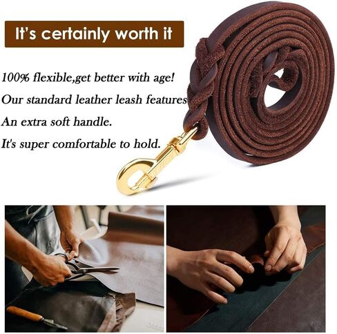 2 Foot Dog Leash Soft Braided Leather Dog Leash, Short Leash for Dog Training 2FT Natural Leather Dog Leash in Saudi Arabia