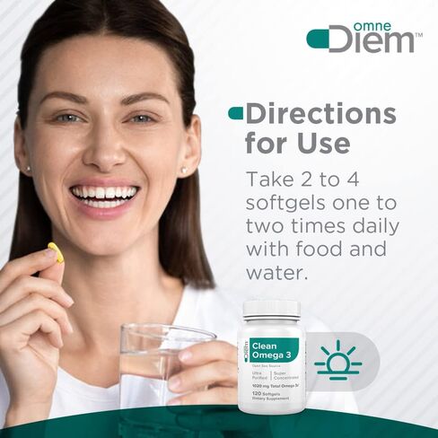Omne Diem Clean Omega 3 - 1020 مجم، 120 كبسولة هلامية - مكمل غذائي لزيت السمك مع أحماض أوميغا 3 الدهنية: EPA وDHA in Saudi Arabia