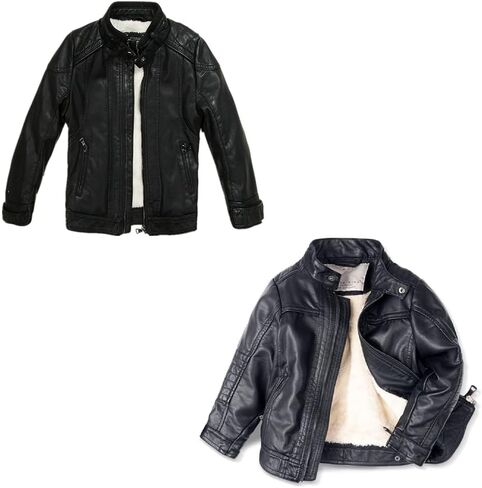 LJYH سترة جلدية للأولاد ربيع جديد للأطفال بياقة دراجة نارية من الجلد الصناعي بسحاب معطف 4/5 سنوات للأولاد سترات شتوية من جلد البولي يوريثان للأطفال معاطف مخملية للدراجات النارية سميكة 4/5 سنوات in Kuwait