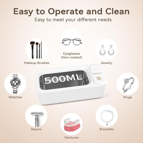 Ultrasonic Jewelry Cleaner Machine, LUWIINE Retainer Cleaner with 500ml Stainless Steel Tank, 47KHz Glasses Cleaner for Eye Glass, Dental, Diamond, Ring, Watch Strap, Denture, Earring, Coins in Saudi Arabia