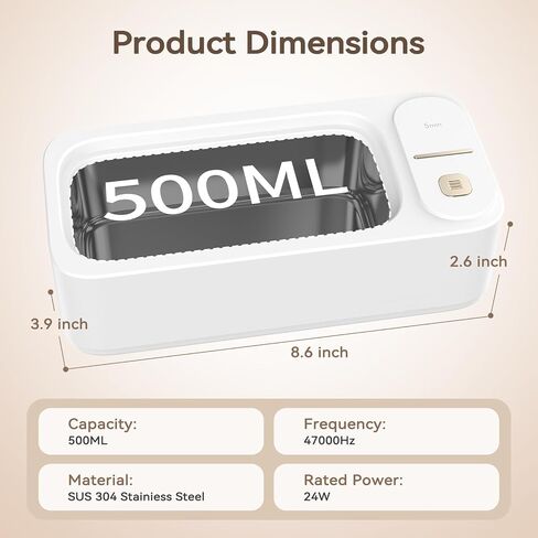 Ultrasonic Jewelry Cleaner Machine, LUWIINE Retainer Cleaner with 500ml Stainless Steel Tank, 47KHz Glasses Cleaner for Eye Glass, Dental, Diamond, Ring, Watch Strap, Denture, Earring, Coins in Saudi Arabia