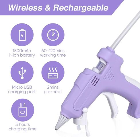 Mini Wireless Glue Gun, Up to 60-120 Minutes of Using Life, Micro USB Charging Port, 2-Minute Quick Preheat, 3-Hour Charging Time, Comes with 20 Glue Sticks. in Saudi Arabia