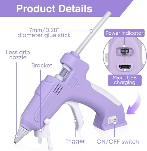 Mini Wireless Glue Gun, Up to 60-120 Minutes of Using Life, Micro USB Charging Port, 2-Minute Quick Preheat, 3-Hour Charging Time, Comes with 20 Glue Sticks. in Saudi Arabia
