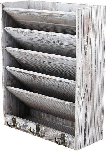 Superbpag Wood Wall Mounted File Holder Organizer Literature Rack with 6 Hooks Mail Paper Organizer for Home Office Dormitory in Saudi Arabia
