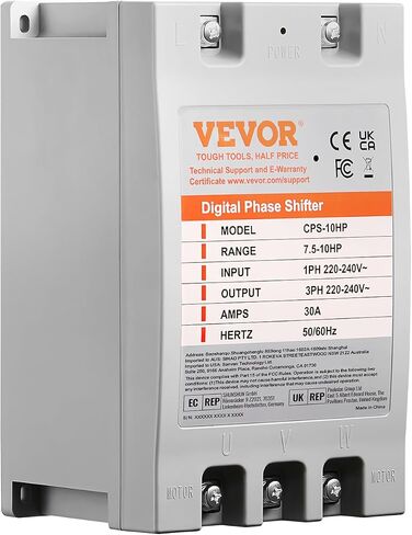 VEVOR 3 Phase Converter - 10HP 30A 220V Single Phase to 3 Phase Converter, 220V-240V Input/Output, Digital Phase Shifter for Residential & Light Commercial Use (One Converter for One Motor Only) in Saudi Arabia