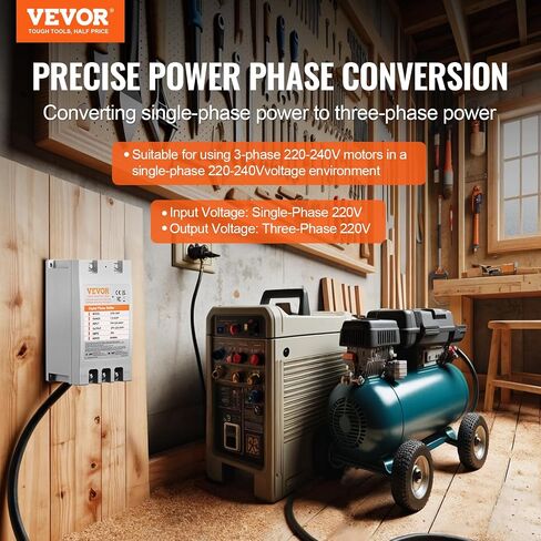 VEVOR 3 Phase Converter - 10HP 30A 220V Single Phase to 3 Phase Converter, 220V-240V Input/Output, Digital Phase Shifter for Residential & Light Commercial Use (One Converter for One Motor Only) in Saudi Arabia