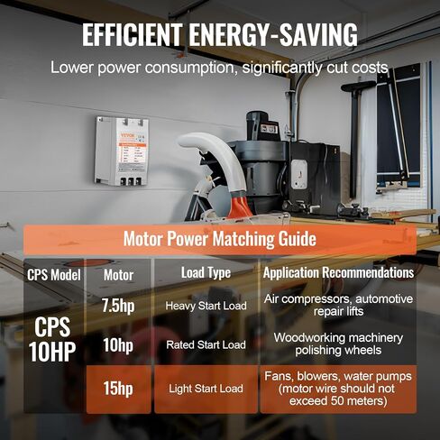 VEVOR 3 Phase Converter - 10HP 30A 220V Single Phase to 3 Phase Converter, 220V-240V Input/Output, Digital Phase Shifter for Residential & Light Commercial Use (One Converter for One Motor Only) in Saudi Arabia
