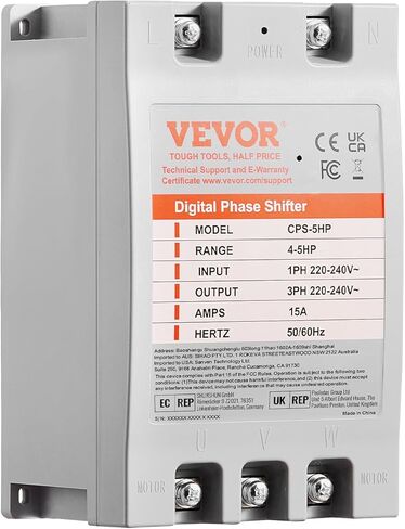 محول VEVOR ثلاثي الطور - 10HP 30A 220V مرحلة واحدة إلى 3 مراحل، 220V-240V إدخال/إخراج، محول الطور الرقمي للاستخدام السكني والتجاري الخفيف (محول واحد لمحرك واحد فقط) in Kuwait