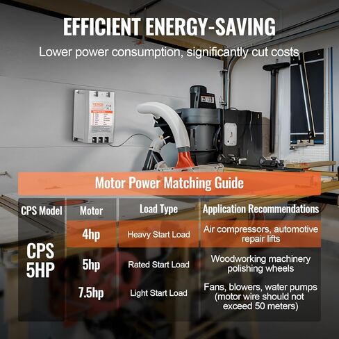 محول VEVOR ثلاثي الطور - 10HP 30A 220V مرحلة واحدة إلى 3 مراحل، 220V-240V إدخال/إخراج، محول الطور الرقمي للاستخدام السكني والتجاري الخفيف (محول واحد لمحرك واحد فقط) in Kuwait