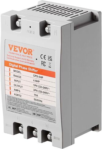 محول VEVOR ثلاثي الطور - 10HP 30A 220V مرحلة واحدة إلى 3 مراحل، 220V-240V إدخال/إخراج، محول الطور الرقمي للاستخدام السكني والتجاري الخفيف (محول واحد لمحرك واحد فقط) in Kuwait
