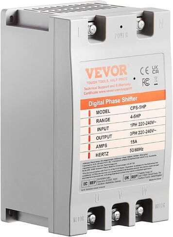 محول VEVOR ثلاثي الطور - 10HP 30A 220V مرحلة واحدة إلى 3 مراحل، 220V-240V إدخال/إخراج، محول الطور الرقمي للاستخدام السكني والتجاري الخفيف (محول واحد لمحرك واحد فقط) in Kuwait