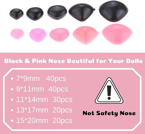 Yetaha 150PCS Plastic Nose, 5 Sizes Craft Triangle Nose for Stuffed Animals Doll, Bear, Dog, Puppet DIY Making, Black&Pink in Saudi Arabia