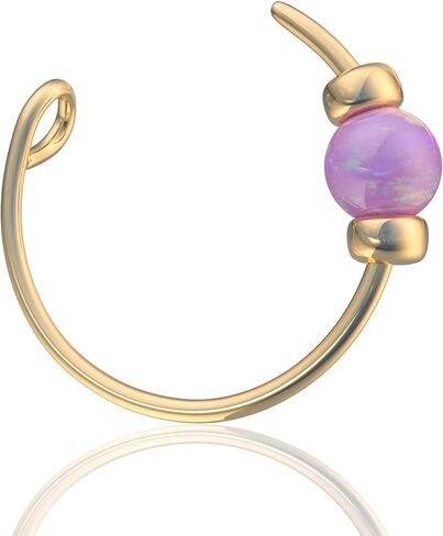 Fake Gold Nose Ring Blue Opal For Woman – 14K Gold Filled 24G 8mm Fake Nose Hoop Piercing – 2mm Opal 1mm Gold Beads – Birthday Mother's Day Anniversary Gift in Saudi Arabia