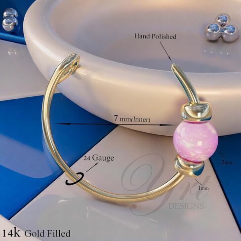 Fake Gold Nose Ring Blue Opal For Woman – 14K Gold Filled 24G 8mm Fake Nose Hoop Piercing – 2mm Opal 1mm Gold Beads – Birthday Mother's Day Anniversary Gift in Saudi Arabia