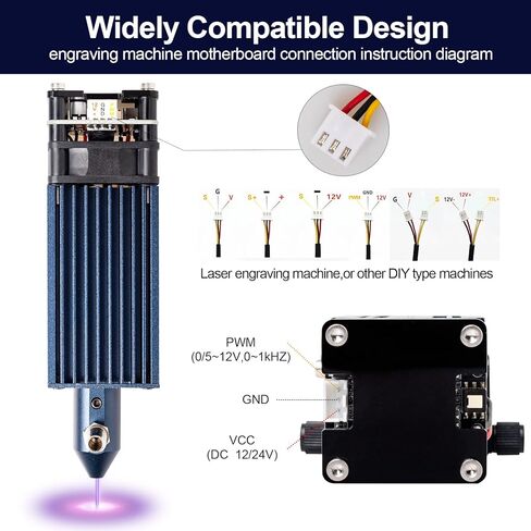 AENBUSLM 40 وات (5.5 وات طاقة بصرية للإخراج) وحدة النقش بالليزر، رأس ليزر 450 نانومتر لآلة القطع بالليزر CNC، أداة نقش بالليزر ذاتية الصنع لمساعدة الهواء الدقيقة مناسبة للخشب المعدني وورق الأكريليك وما إلى ذلك in Kuwait