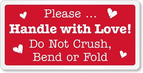 SmartSign Please Handle with Care Stickers - 2 x 4 inch, 100 / Roll, Do Not Bend Crush Or Fold Shipping Label, Semi-Gloss Paper, Permanent Adhesive, White on Red in Saudi Arabia