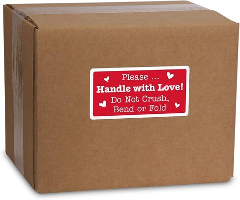 SmartSign Please Handle with Care Stickers - 2 x 4 inch, 100 / Roll, Do Not Bend Crush Or Fold Shipping Label, Semi-Gloss Paper, Permanent Adhesive, White on Red in Saudi Arabia