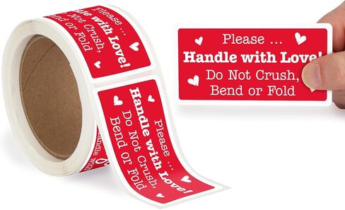 SmartSign Please Handle with Care Stickers - 2 x 4 inch, 100 / Roll, Do Not Bend Crush Or Fold Shipping Label, Semi-Gloss Paper, Permanent Adhesive, White on Red in Saudi Arabia