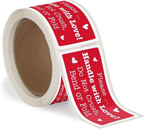 SmartSign Please Handle with Care Stickers - 2 x 4 inch, 100 / Roll, Do Not Bend Crush Or Fold Shipping Label, Semi-Gloss Paper, Permanent Adhesive, White on Red in Saudi Arabia