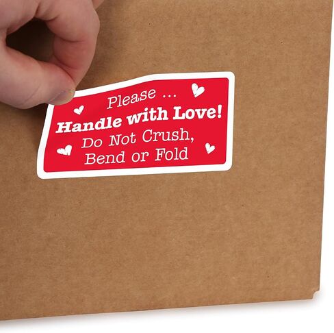 SmartSign Please Handle with Care Stickers - 2 x 4 inch, 100 / Roll, Do Not Bend Crush Or Fold Shipping Label, Semi-Gloss Paper, Permanent Adhesive, White on Red in Saudi Arabia