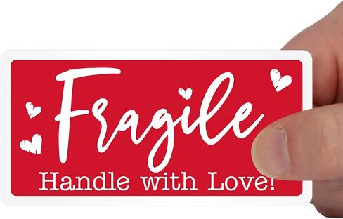 SmartSign Please Handle with Care Stickers - 2 x 4 inch, 100 / Roll, Do Not Bend Crush Or Fold Shipping Label, Semi-Gloss Paper, Permanent Adhesive, White on Red in Saudi Arabia