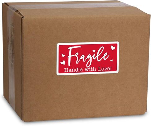 SmartSign Please Handle with Care Stickers - 2 x 4 inch, 100 / Roll, Do Not Bend Crush Or Fold Shipping Label, Semi-Gloss Paper, Permanent Adhesive, White on Red in Saudi Arabia
