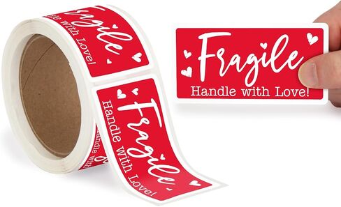 SmartSign Please Handle with Care Stickers - 2 x 4 inch, 100 / Roll, Do Not Bend Crush Or Fold Shipping Label, Semi-Gloss Paper, Permanent Adhesive, White on Red in Saudi Arabia