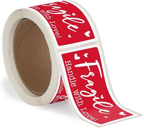SmartSign Please Handle with Care Stickers - 2 x 4 inch, 100 / Roll, Do Not Bend Crush Or Fold Shipping Label, Semi-Gloss Paper, Permanent Adhesive, White on Red in Saudi Arabia