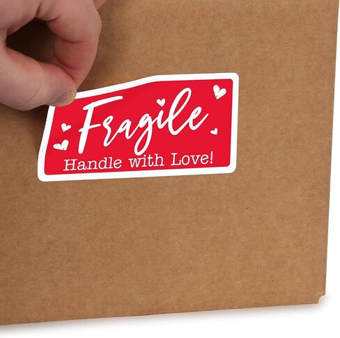 SmartSign Please Handle with Care Stickers - 2 x 4 inch, 100 / Roll, Do Not Bend Crush Or Fold Shipping Label, Semi-Gloss Paper, Permanent Adhesive, White on Red in Saudi Arabia