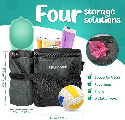 MAGORUI Dog Treat Pouch, 3 Ways to Wear Dog Training Treat Pouch, Dog Walking Fanny Pack, Dog Fanny Pack, Treat Bag for Dog Training-Black in Saudi Arabia