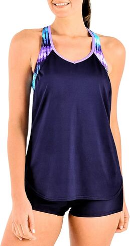 طقم ملابس سباحة قصيرة تانكيني للنساء من ZeroXposur - بدلات استحمام تانكيني للنساء مع شورت سباحة in Kuwait