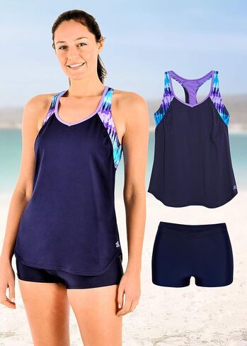 طقم ملابس سباحة قصيرة تانكيني للنساء من ZeroXposur - بدلات استحمام تانكيني للنساء مع شورت سباحة in Kuwait