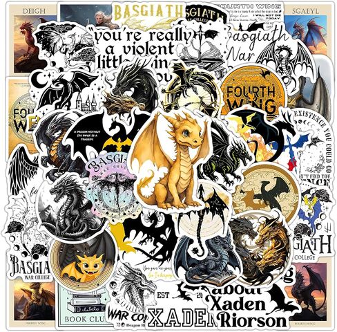 60PCS Fourth Wing Stickers Vinyl/PVC Waterproof Decals for Water Bottle, Hydroflask, Guitar, Luggage,Laptop, Skateboard.Kids, Teens, Adults,Laptop Decals Decor Gifts.(Black) in Saudi Arabia