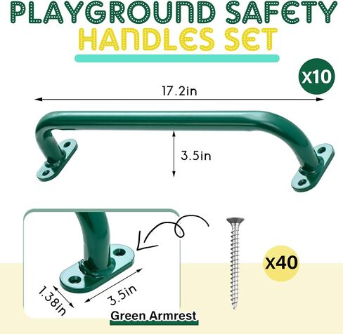 Dunzy 10 Pcs 17.72 Inch Playground Accessories Metal Safety Handles with Screw Playground Handles Playground Safety Handles Playhouse Accessories for Swing Set Treehouse Playground (Green) in Saudi Arabia