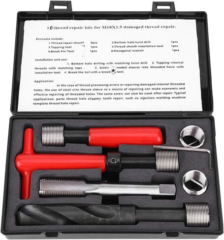 ViaGasaFamido 10 قطعة طقم إصلاح الخيوط متري M18x1.5mm الفولاذ المقاوم للصدأ موضوع إصلاح إدراج عدة تويست الحفر الحنفية وجع أدوات يدوية عالية الدقة لإصلاح الخيوط التالفة in Saudi Arabia