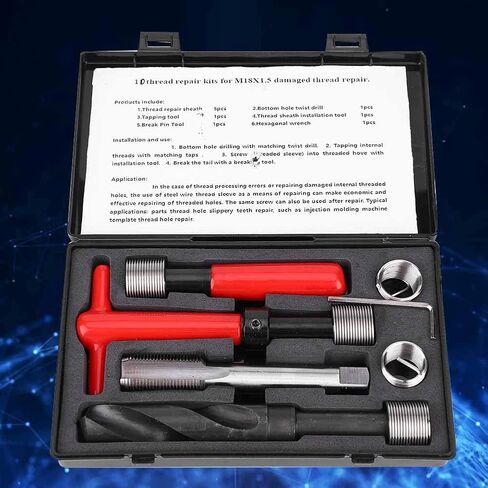 ViaGasaFamido 10 قطعة طقم إصلاح الخيوط متري M18x1.5mm الفولاذ المقاوم للصدأ موضوع إصلاح إدراج عدة تويست الحفر الحنفية وجع أدوات يدوية عالية الدقة لإصلاح الخيوط التالفة in Saudi Arabia