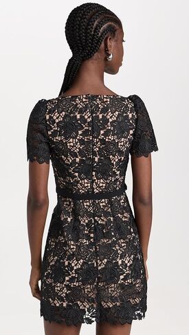 فستان قصير برقبة مفتوحة من الدانتيل الأسود للسيدات من Self Portrait in Kuwait