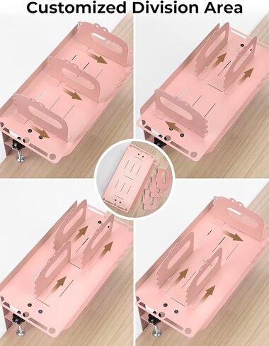 yamagahome Clamp-on Desk Shelf, Metal Desktop Display Shelf, Desk Extension Shelf with Hanging Hooks & Pen Holder, Adjustable Desktop Organizer for Desktop Storage, Office Organization (Pink) in Saudi Arabia