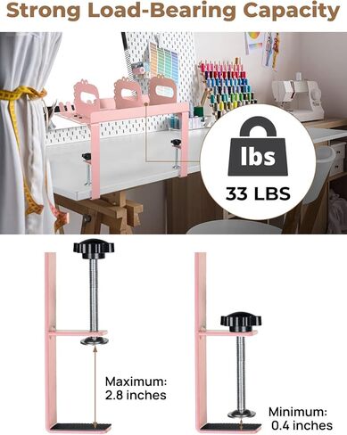 yamagahome Clamp-on Desk Shelf, Metal Desktop Display Shelf, Desk Extension Shelf with Hanging Hooks & Pen Holder, Adjustable Desktop Organizer for Desktop Storage, Office Organization (Pink) in Saudi Arabia
