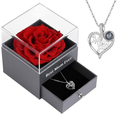 Ocosy Preserved Real Rose with Mom Silver-Tone Necklace Love You in 100 Languages Gifts for Mom Women Her Wife Girlfriend Birthday/Valentines Day/Christmas Mothers Day Gifts in Saudi Arabia