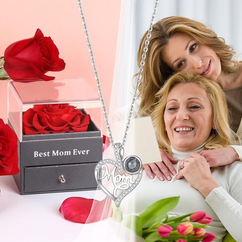 Ocosy Preserved Real Rose with Mom Silver-Tone Necklace Love You in 100 Languages Gifts for Mom Women Her Wife Girlfriend Birthday/Valentines Day/Christmas Mothers Day Gifts in Saudi Arabia