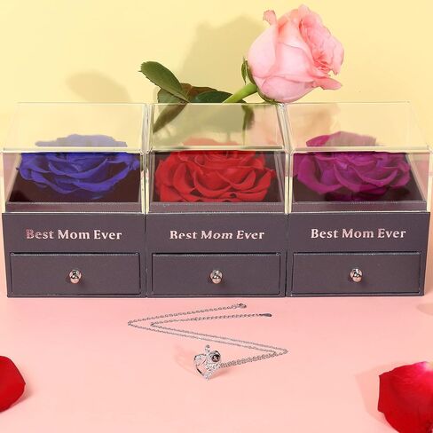Ocosy Preserved Real Rose with Mom Silver-Tone Necklace Love You in 100 Languages Gifts for Mom Women Her Wife Girlfriend Birthday/Valentines Day/Christmas Mothers Day Gifts in Saudi Arabia
