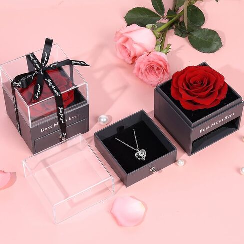 Ocosy Preserved Real Rose with Mom Silver-Tone Necklace Love You in 100 Languages Gifts for Mom Women Her Wife Girlfriend Birthday/Valentines Day/Christmas Mothers Day Gifts in Saudi Arabia