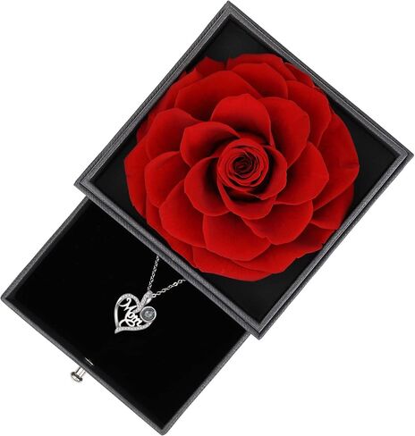 Ocosy Preserved Real Rose with Mom Silver-Tone Necklace Love You in 100 Languages Gifts for Mom Women Her Wife Girlfriend Birthday/Valentines Day/Christmas Mothers Day Gifts in Saudi Arabia