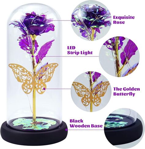 هدايا جالاكسي روز لها، زهرة ورد صناعية ملونة، وردة في قبة زجاجية، هدايا وردة مضيئة للأم والابنة والجدة والزوجة والصديقة، هدية عيد الحب وعيد الميلاد وعيد الميلاد in Kuwait