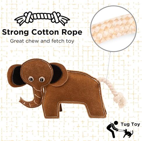 Frezco Elephant Dog Toy | Handmade with Natural Suede Leather | Ideal for Teething, Puppy, Small and Medium Dogs | 100% Stuffed with Coconut Fibres in Saudi Arabia