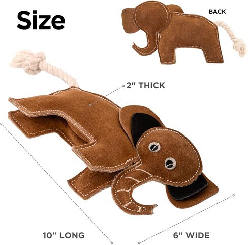 Frezco Elephant Dog Toy | Handmade with Natural Suede Leather | Ideal for Teething, Puppy, Small and Medium Dogs | 100% Stuffed with Coconut Fibres in Saudi Arabia