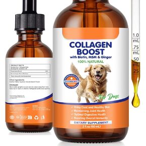 Collagen for Dogs 60ml, Liquid Dog Collagen Drops, Liquid Collagens for Dogs Joints, Skin & Coat, Support Dog Itchy Skin Relief & Digestive Health, Pet Supplement with Biotin,MSM&Ginger, Bacon Flavor in Kuwait